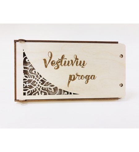 Medinis dovanų vokelis - vestuvių proga (ažūrinis)